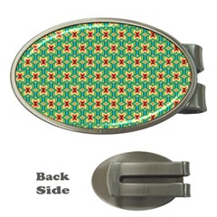 Green Floral Pattern Money Clips (oval) 