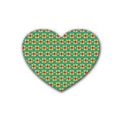 Green Floral Pattern Heart Coaster (4 Pack)  by designsbymallika