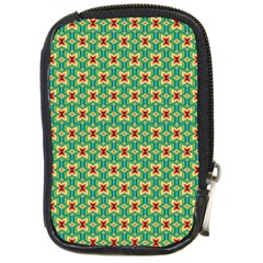 Green Floral Pattern Compact Camera Leather Case by designsbymallika