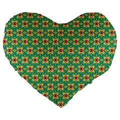 Green Floral Pattern Large 19  Premium Heart Shape Cushions by designsbymallika