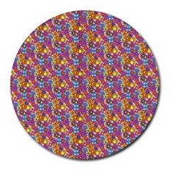 Groovy Floral Pattern Round Mousepads by designsbymallika