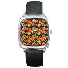 Multicolor Geometric Pattern Square Metal Watch by designsbymallika