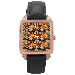 Multicolor Geometric Pattern Rose Gold Leather Watch  by designsbymallika