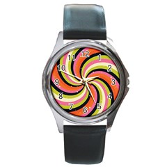 Psychedelic Groovy Orange Round Metal Watch by designsbymallika