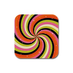 Psychedelic Groovy Orange Rubber Square Coaster (4 Pack)  by designsbymallika