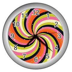 Psychedelic Groovy Orange Wall Clock (silver) by designsbymallika