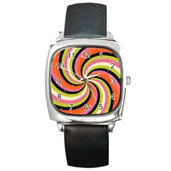 Psychedelic Groovy Orange Square Metal Watch by designsbymallika