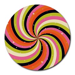 Psychedelic Groovy Orange Round Mousepads by designsbymallika