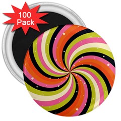 Psychedelic Groovy Orange 3  Magnets (100 Pack) by designsbymallika