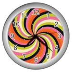 Psychedelic Groovy Orange Wall Clock (Silver) Front