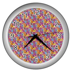 Summer Floral Pattern Wall Clock (silver) by designsbymallika