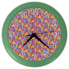 Summer Floral Pattern Color Wall Clock by designsbymallika