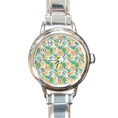 Water Color Floral Pattern Round Italian Charm Watch