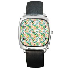 Water Color Floral Pattern Square Metal Watch by designsbymallika