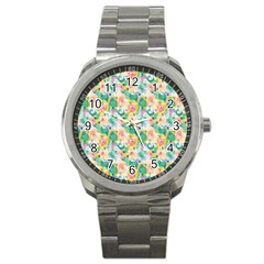 Water Color Floral Pattern Sport Metal Watch by designsbymallika