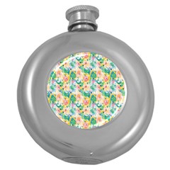 Water Color Floral Pattern Round Hip Flask (5 Oz)