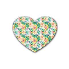 Water Color Floral Pattern Heart Coaster (4 Pack)  by designsbymallika