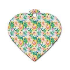 Water Color Floral Pattern Dog Tag Heart (one Side) by designsbymallika