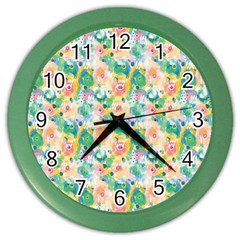 Water Color Floral Pattern Color Wall Clock by designsbymallika