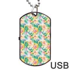 Water Color Floral Pattern Dog Tag Usb Flash (two Sides) by designsbymallika