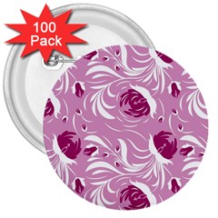 Folk Floral Pattern  Flowers Print  3  Buttons (100 Pack)  by Eskimos