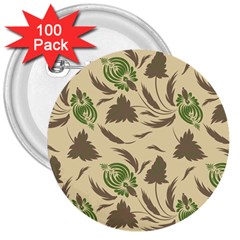 Folk Floral Pattern  Flowers Print  3  Buttons (100 Pack)  by Eskimos