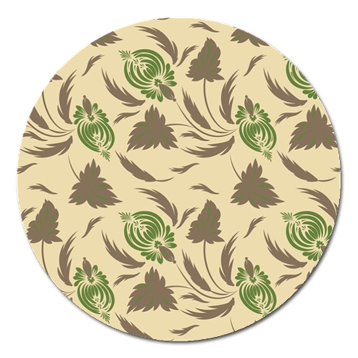 Folk floral pattern. Flowers print. Magnet 5  (Round)