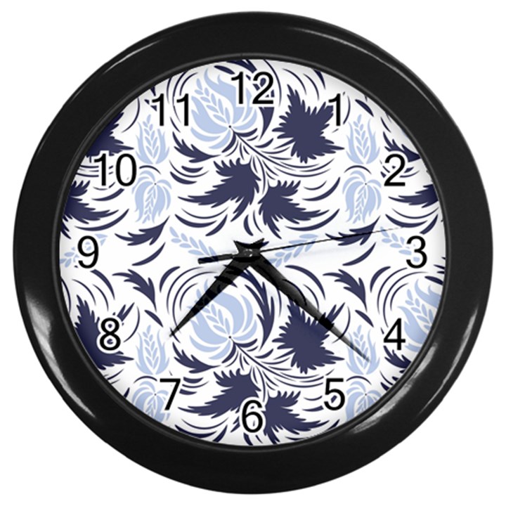 Folk floral pattern. Flowers print. Wall Clock (Black)