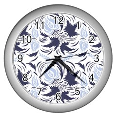 Folk Floral Pattern  Flowers Print  Wall Clock (silver) by Eskimos