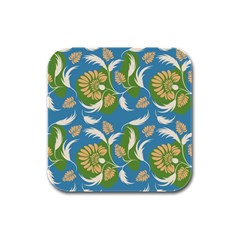 Folk Floral Pattern  Flowers Print  Rubber Square Coaster (4 Pack)  by Eskimos