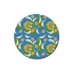 Folk Floral Pattern  Flowers Print  Rubber Round Coaster (4 Pack)  by Eskimos