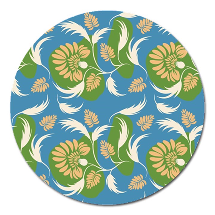 Folk floral pattern. Flowers print. Magnet 5  (Round)