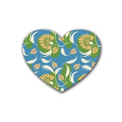 Folk Floral Pattern  Flowers Print  Rubber Coaster (heart)  by Eskimos