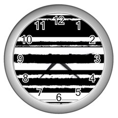 Bandes Abstrait Blanc/noir Wall Clock (silver) by kcreatif