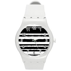 Bandes Abstrait Blanc/noir Round Plastic Sport Watch (m) by kcreatif