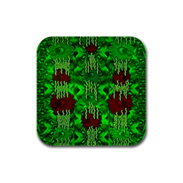 Forest Of Colors And Calm Flowers On Vines Rubber Square Coaster (4 pack) 