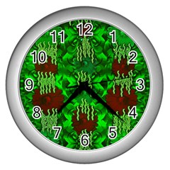 Forest Of Colors And Calm Flowers On Vines Wall Clock (silver) by pepitasart