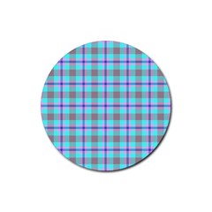 Tartan Mauve Purple Cyan Rubber Coaster (round)  by oudeenpattern