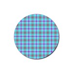 Tartan Mauve Purple Cyan Rubber Coaster (Round)  Front