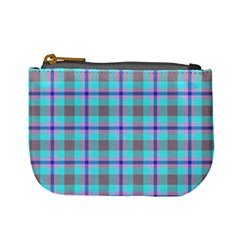 Tartan Mauve Purple Cyan Mini Coin Purse by oudeenpattern