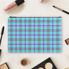 Tartan Mauve Purple Cyan Cosmetic Bag (large) by oudeenpattern