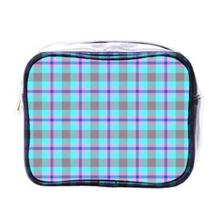 Tartan Mauve Purple Cyan Mini Toiletries Bag (one Side) by oudeenpattern