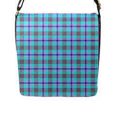 Tartan Mauve Purple Cyan Flap Closure Messenger Bag (l) by oudeenpattern