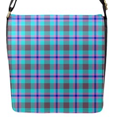 Tartan Mauve Purple Cyan Flap Closure Messenger Bag (s)