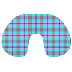 Tartan Mauve Purple Cyan Travel Neck Pillow by oudeenpattern