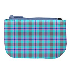 Tartan Mauve Purple Cyan Large Coin Purse by oudeenpattern