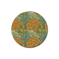 Orange Flowers Rubber Round Coaster (4 Pack)  by goljakoff