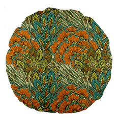 Orange Flowers Large 18  Premium Round Cushions by goljakoff