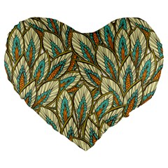 Green Leaves Large 19  Premium Heart Shape Cushions by goljakoff