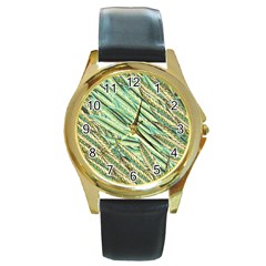 Green Leaves Round Gold Metal Watch by goljakoff